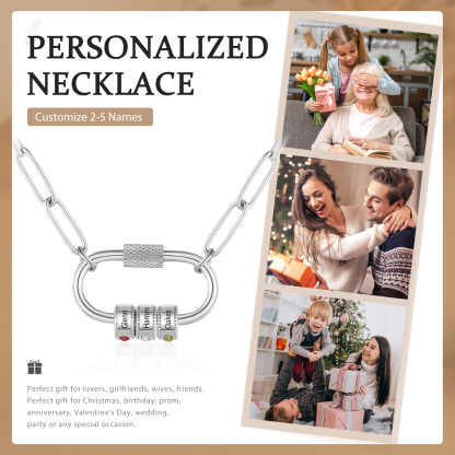 3 Names Personalized Birthstone Name Necklace – Custom Stainless Steel Chain with 3 Engraved Beads, Gold or Silver | Lorajewel
