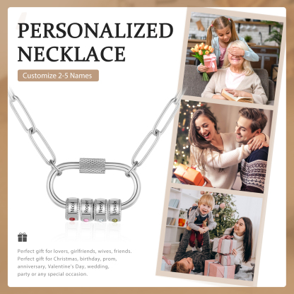 4 Names Personalized Birthstone Name Necklace – Custom Stainless Steel Chain with 4 Engraved Beads, Gold or Silver | Lorajewel