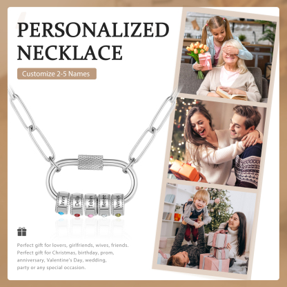 5 Names Personalized Birthstone Name Necklace – Custom Stainless Steel Chain with 5 Engraved Beads, Gold or Silver | Lorajewel