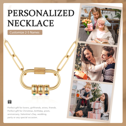 3 Names Personalized Birthstone Name Necklace – Custom Stainless Steel Chain with 3 Engraved Beads, Gold or Silver | Lorajewel