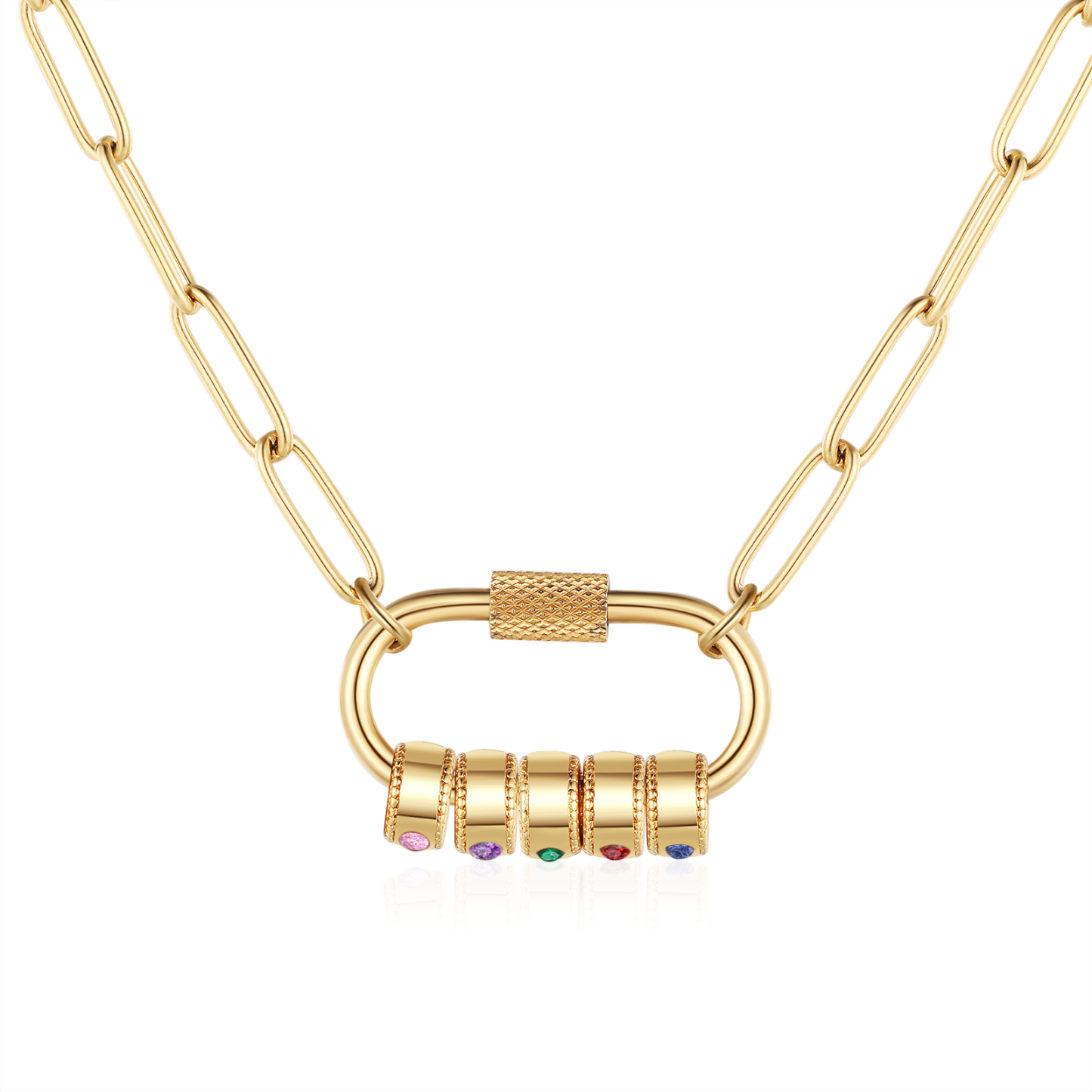 5 Names Personalized Birthstone Name Necklace – Custom Stainless Steel Chain with 5 Engraved Beads, Gold or Silver | Lorajewel