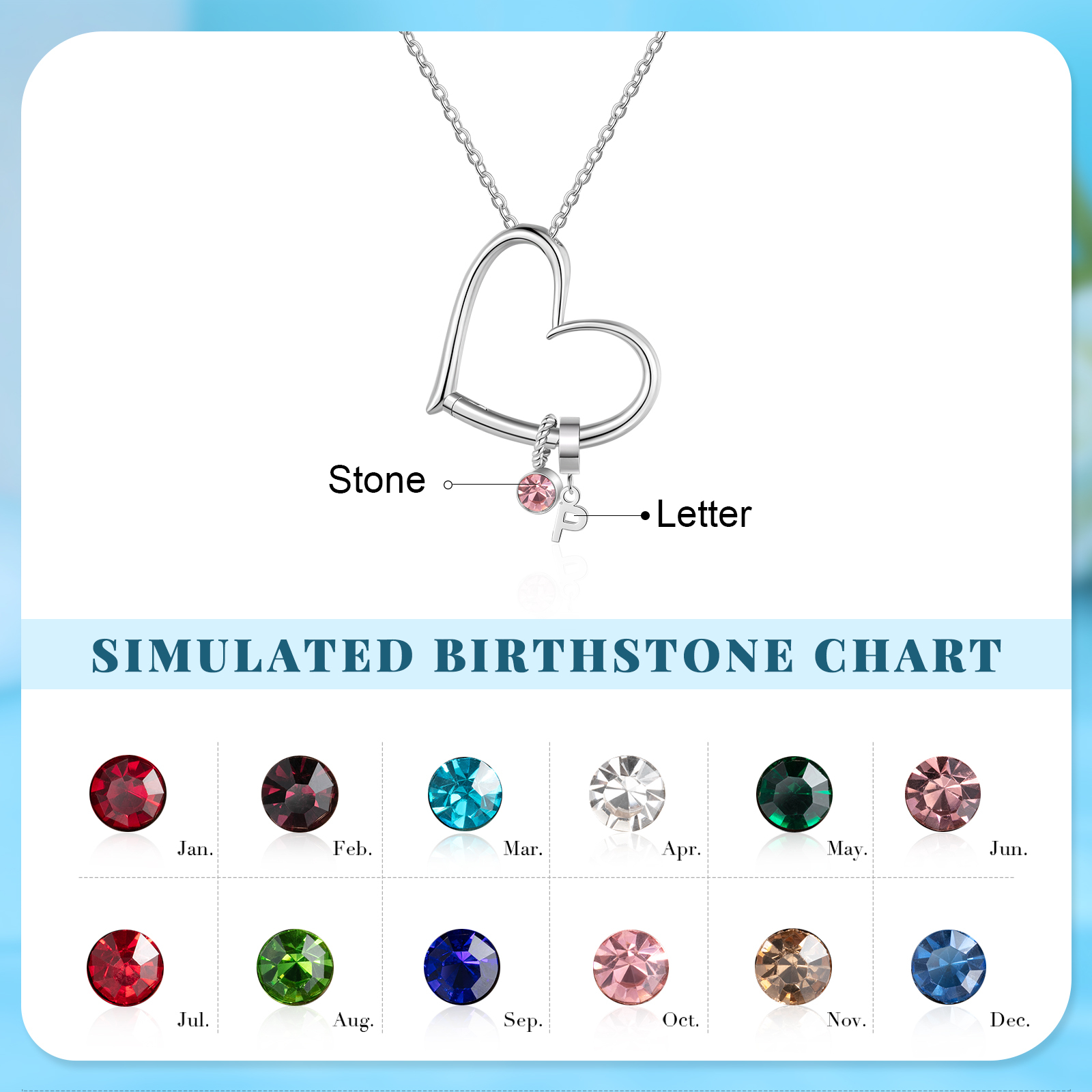 Custom Heart Necklace with 1 Name & 1 Birthstone – Family Personalized Necklace Gift for Women | Lorajewel