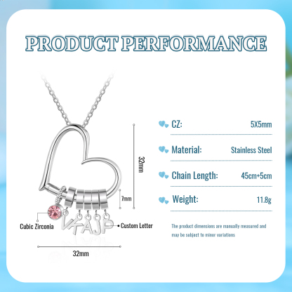 Custom Heart Necklace with 5 Names & 1 Birthstone – Family Personalized Necklace Gift for Women | Lorajewel