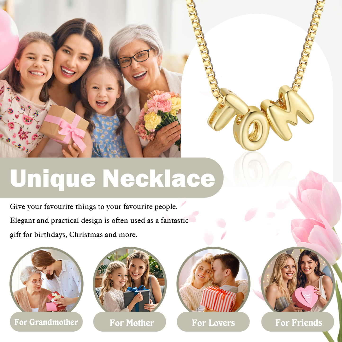 Personalized Gold Letter Necklace – Custom Name Pendant Gift for Family or Friends | Lorajewel