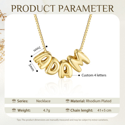 Personalized Gold 4 Letters Necklace – Custom Name Pendant Gift for Family or Friends | Lorajewel