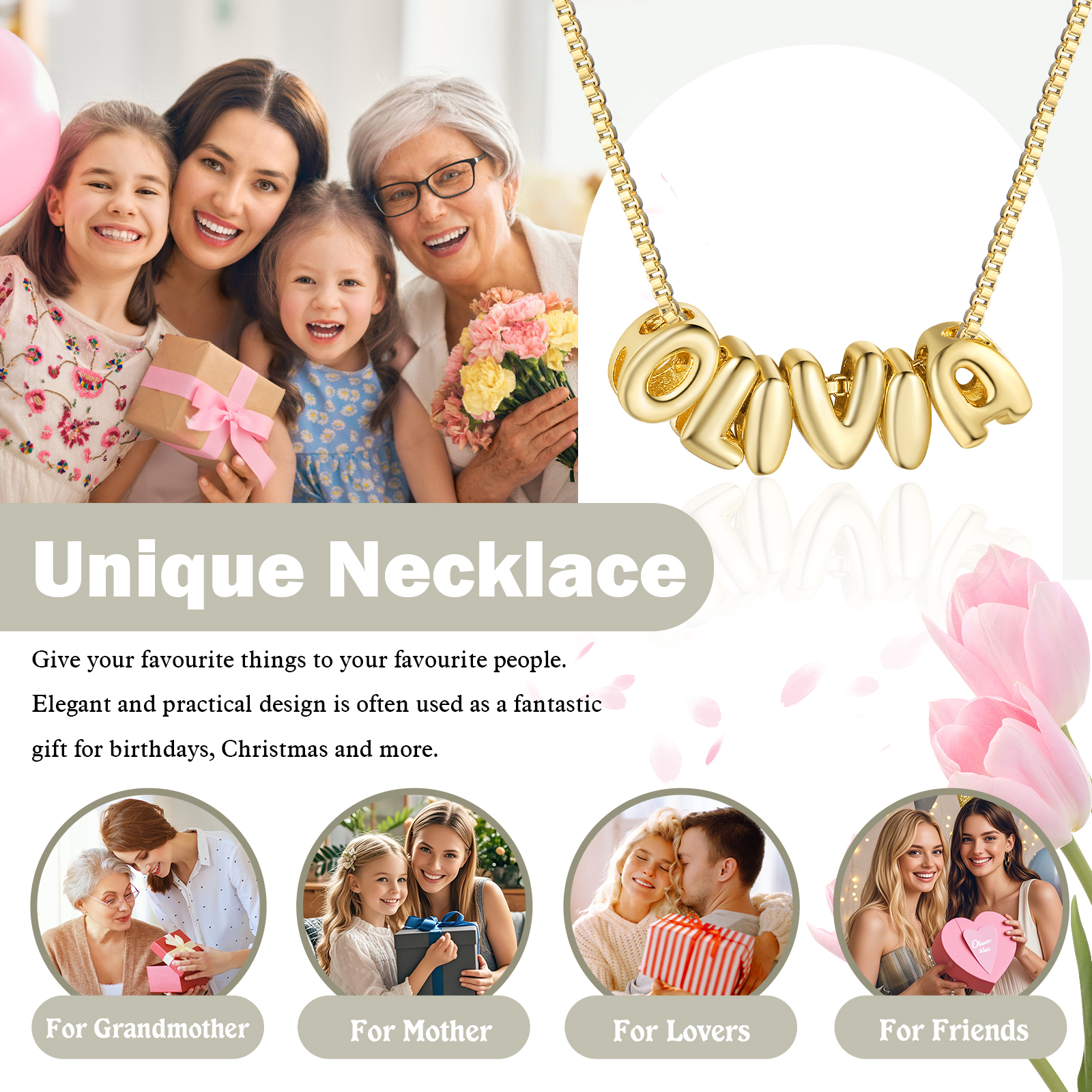 Personalized Gold 6 Letters Necklace – Custom Name Pendant Gift for Family or Friends | Lorajewel