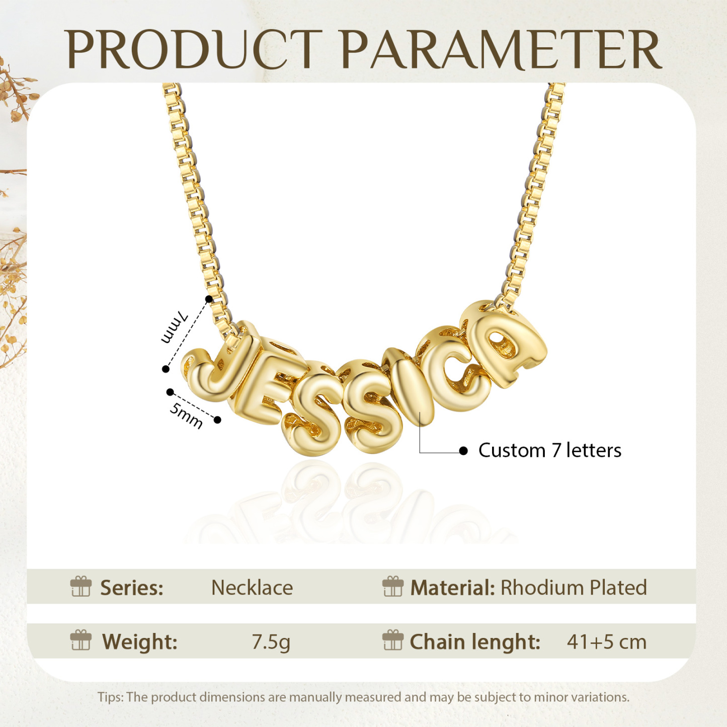 Personalized Gold 7 Letters Necklace – Custom Name Pendant Gift for Family or Friends | Lorajewel