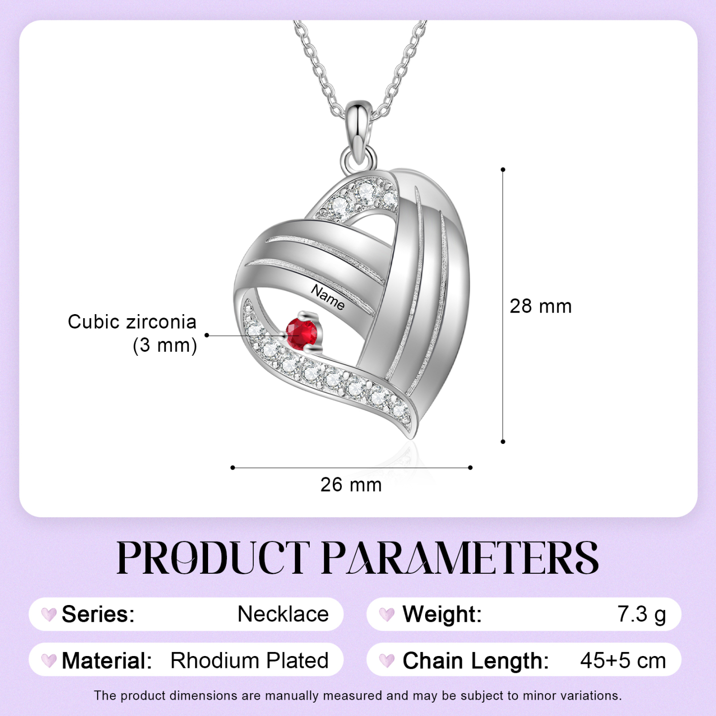 Personalized Heart Charm Necklace with 1 Name & 1 Birthstone Gift For Women | Lorajewel