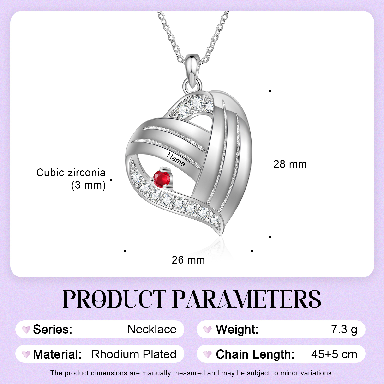 Personalized Heart Charm Necklace with 1 Name & 1 Birthstone Gift For Women | Lorajewel