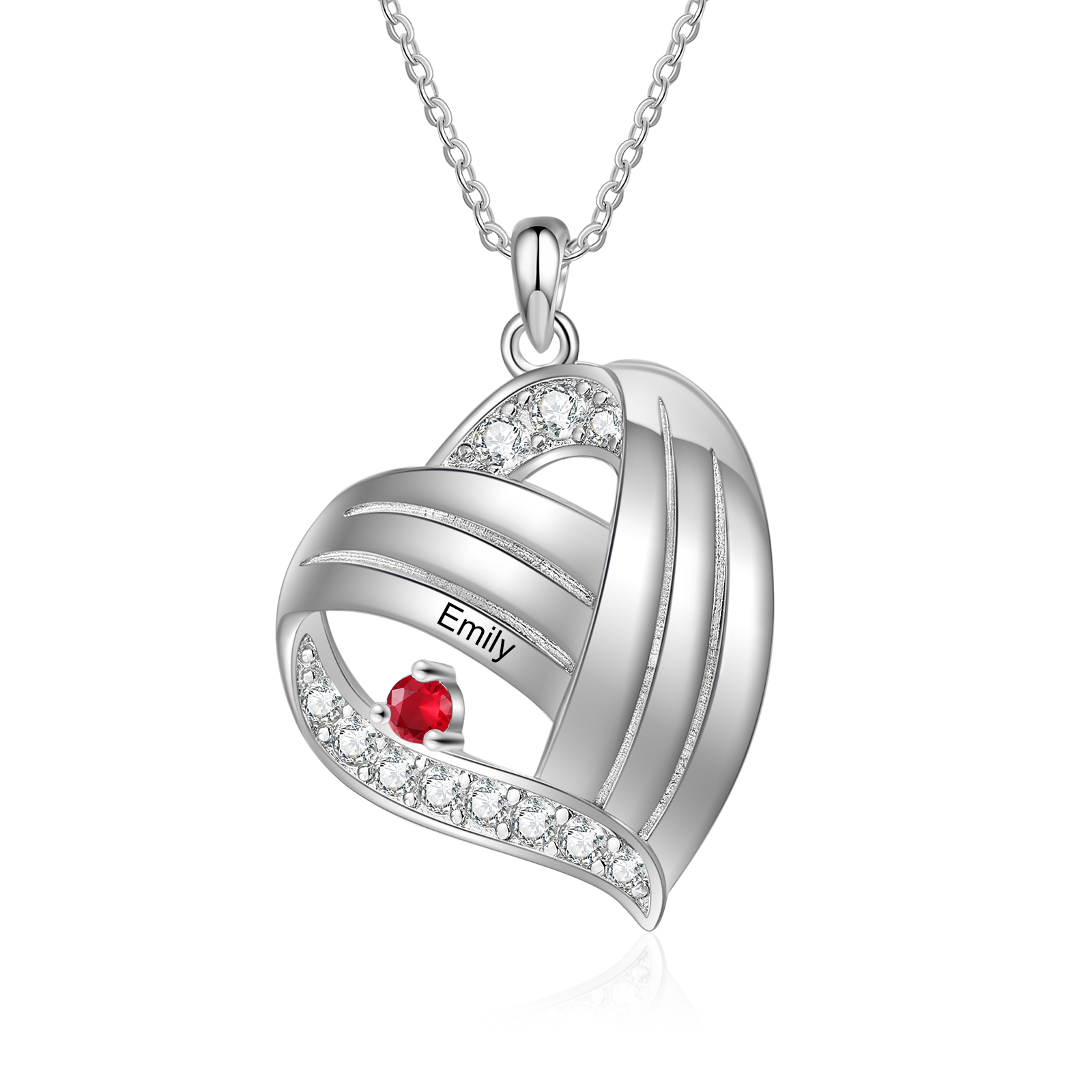 Personalized Heart Charm Necklace with 1 Name & 1 Birthstone Gift For Women | Lorajewel