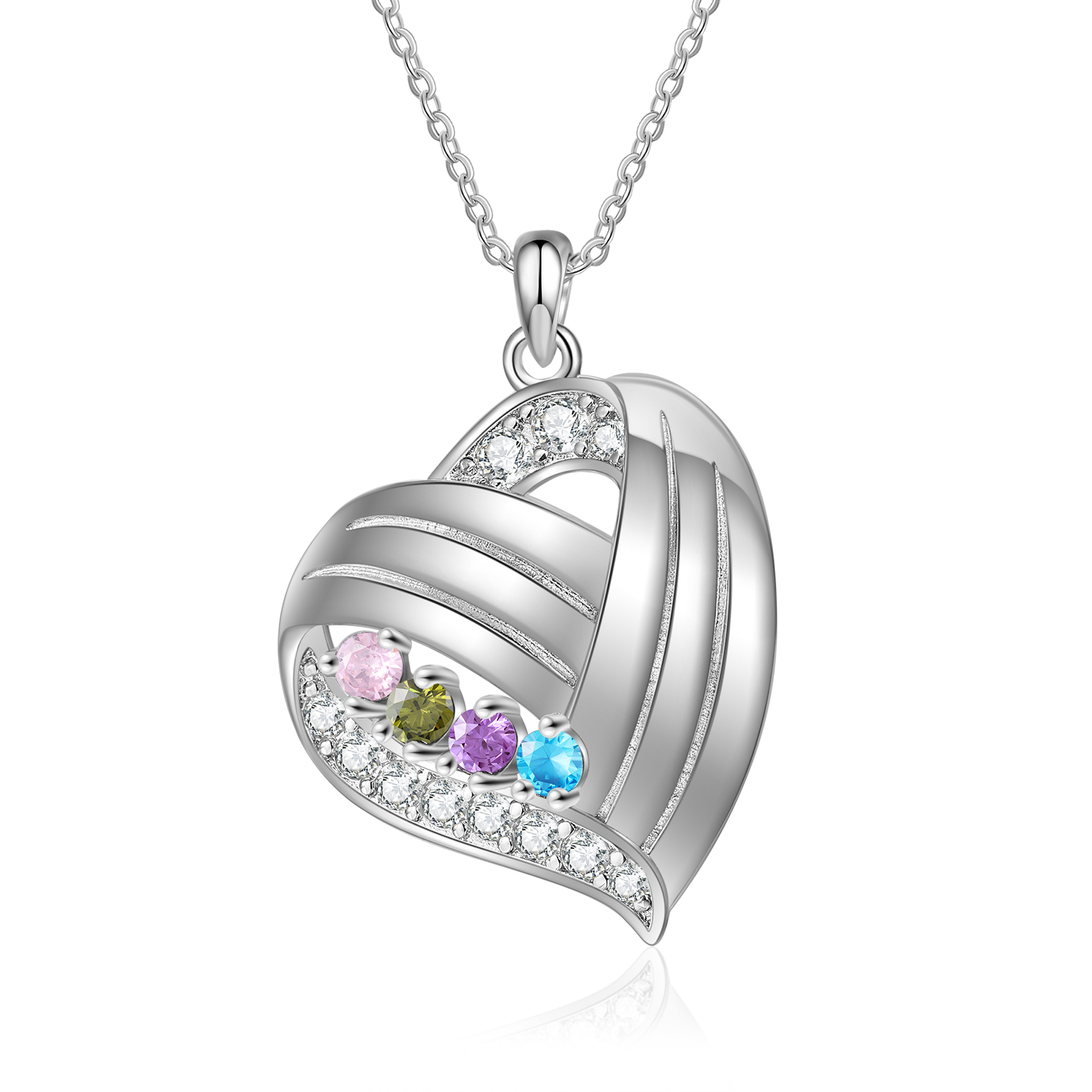 Personalized Heart Charm Necklace with 4 Names & 4 Birthstones Gift For Women | Lorajewel