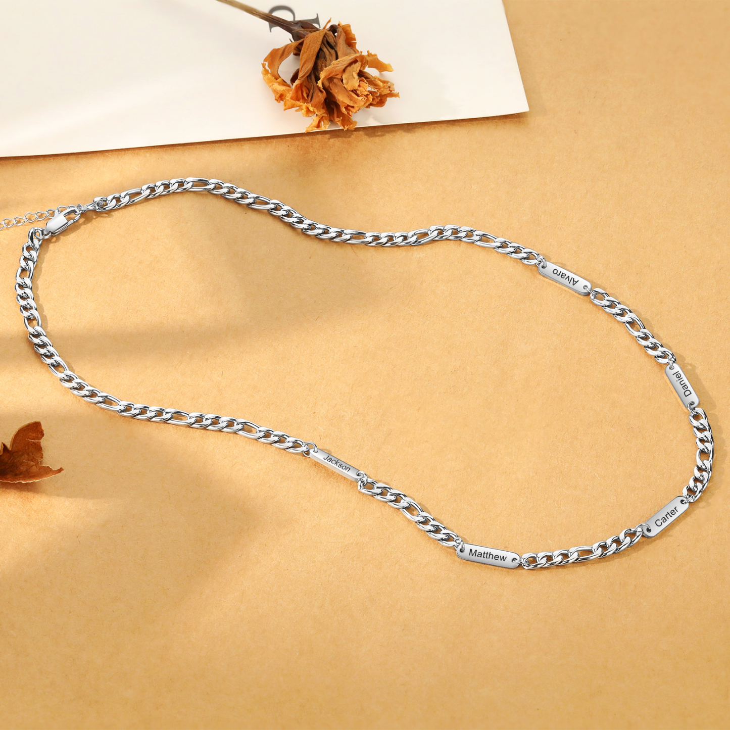 Custom 5 Names Necklace for Men – Personalized Stainless Steel Chain, Daily Wear Gift for Him | Lorajewel