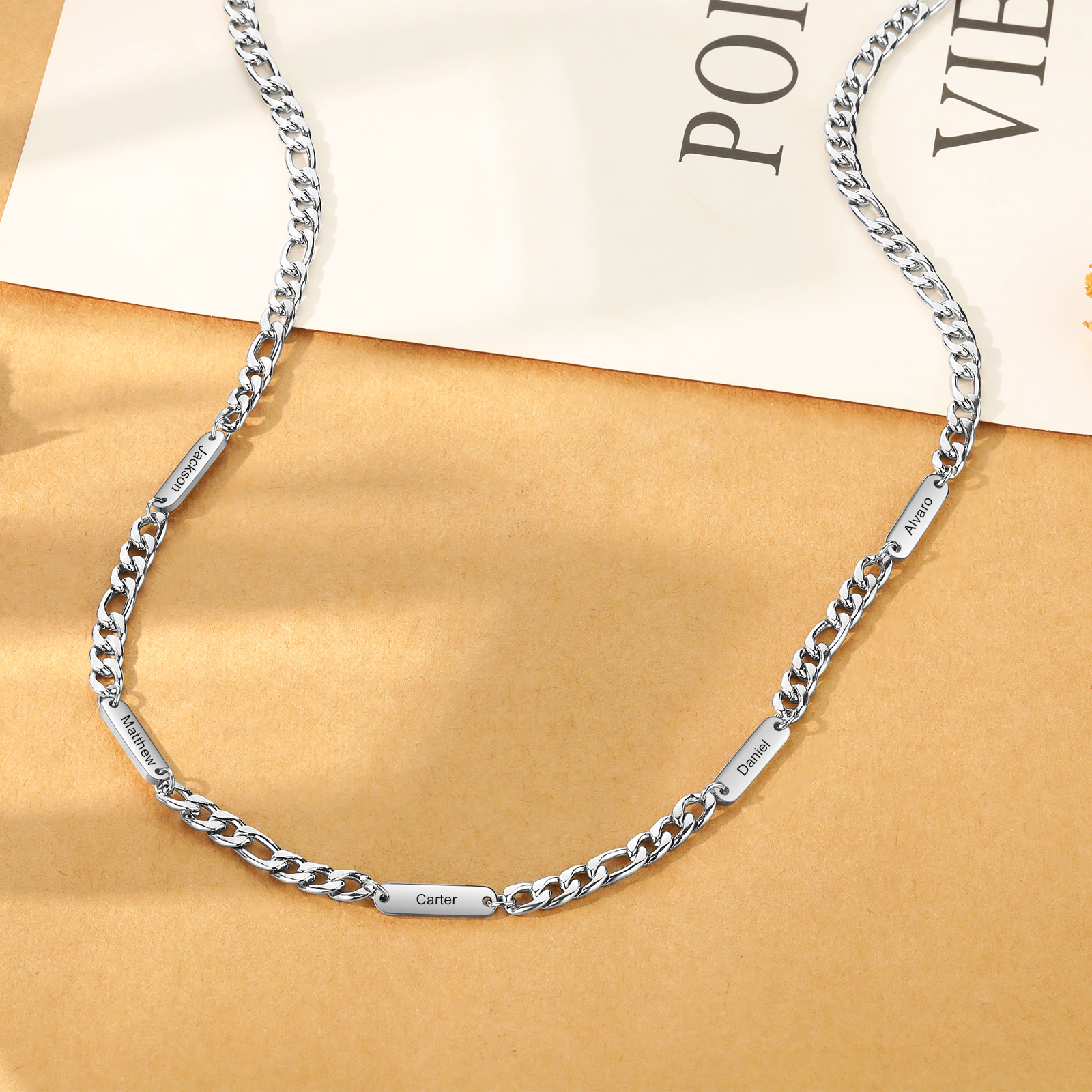 Custom 5 Names Necklace for Men – Personalized Stainless Steel Chain, Daily Wear Gift for Him | Lorajewel