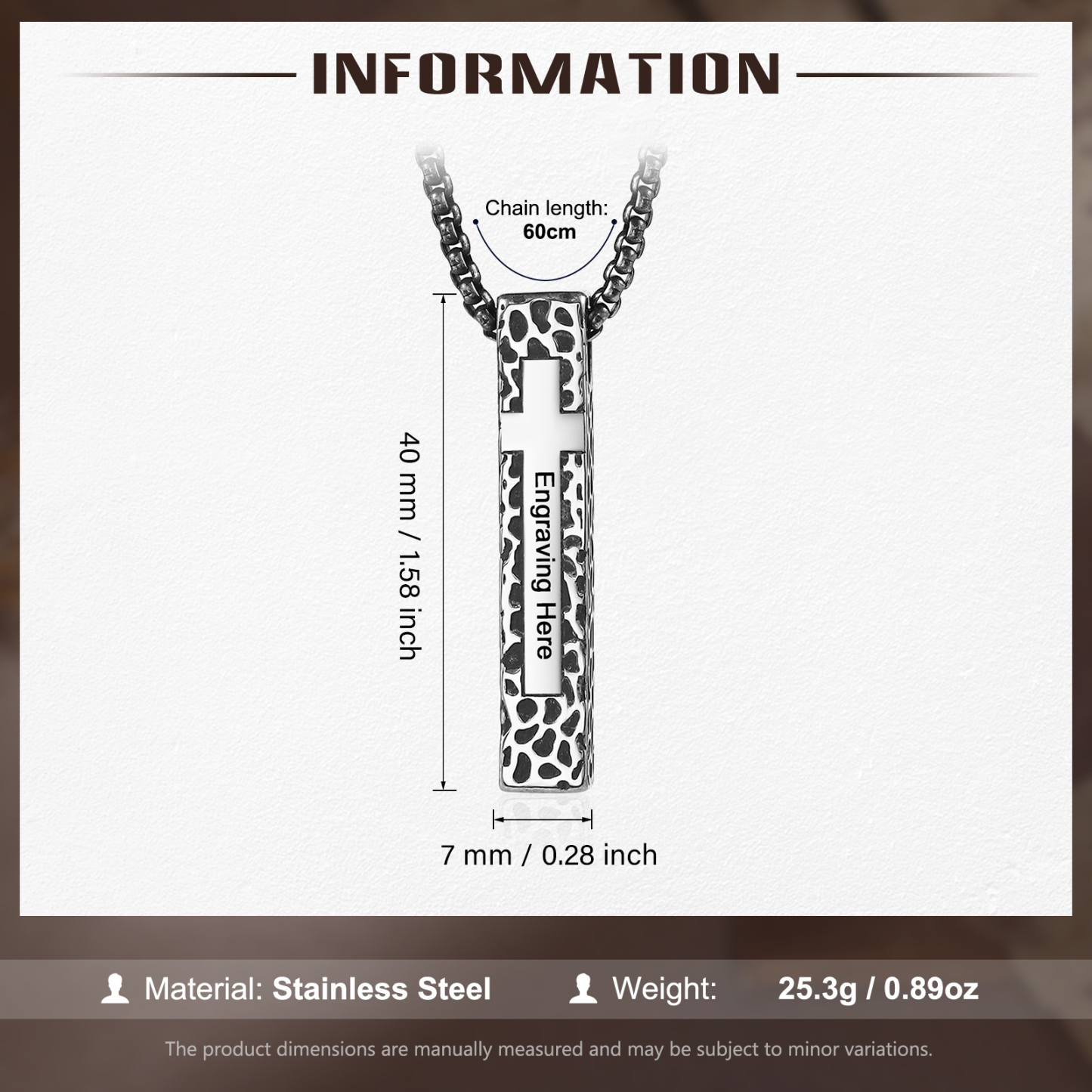 Personalized Stainless Steel Cross Pendant Necklace with 1 Text - Custom Gift for Him | Lorajewel