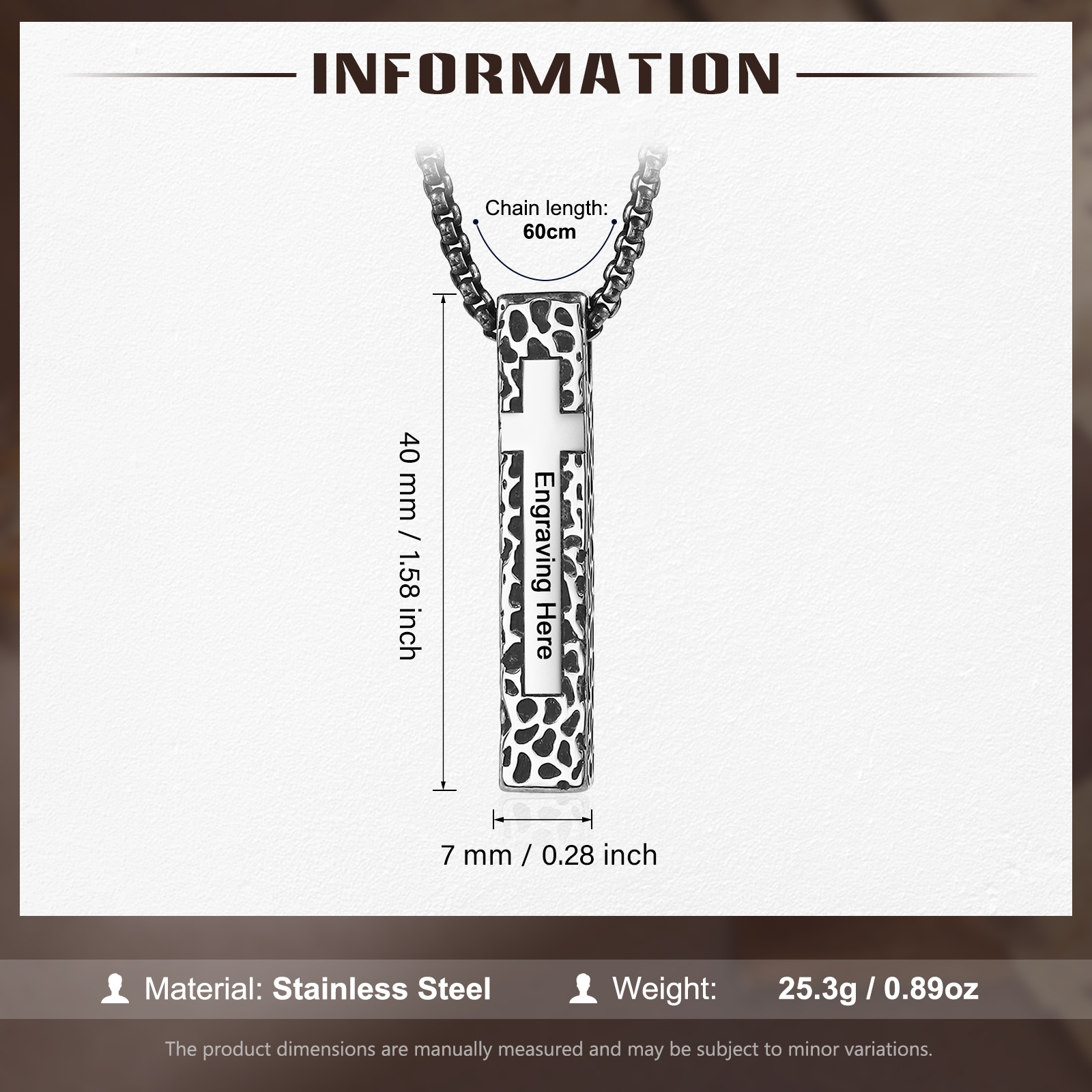 Personalized Stainless Steel Cross Pendant Necklace with 1 Text - Custom Gift for Him | Lorajewel