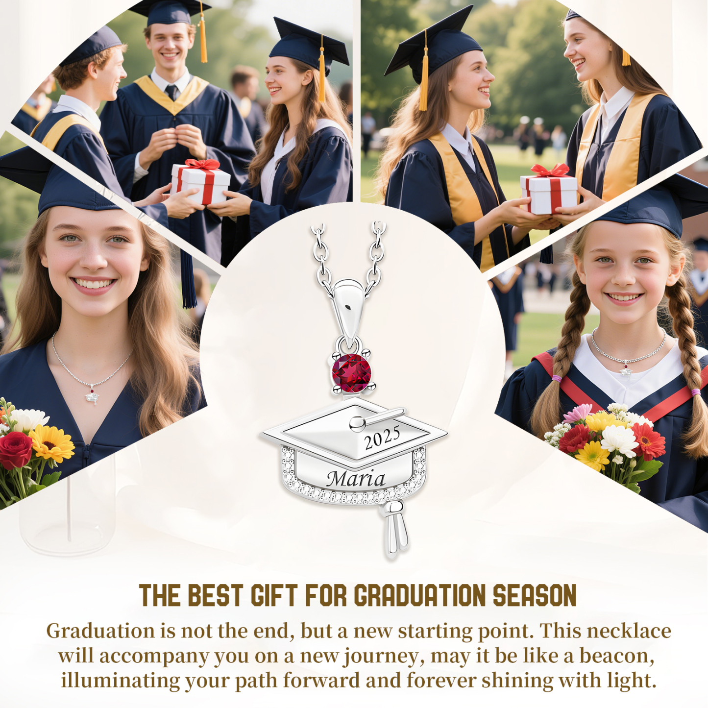 Personalized Graduation Necklace with Name & Birthstone - Graduation Box Set Gift | Lorajewel