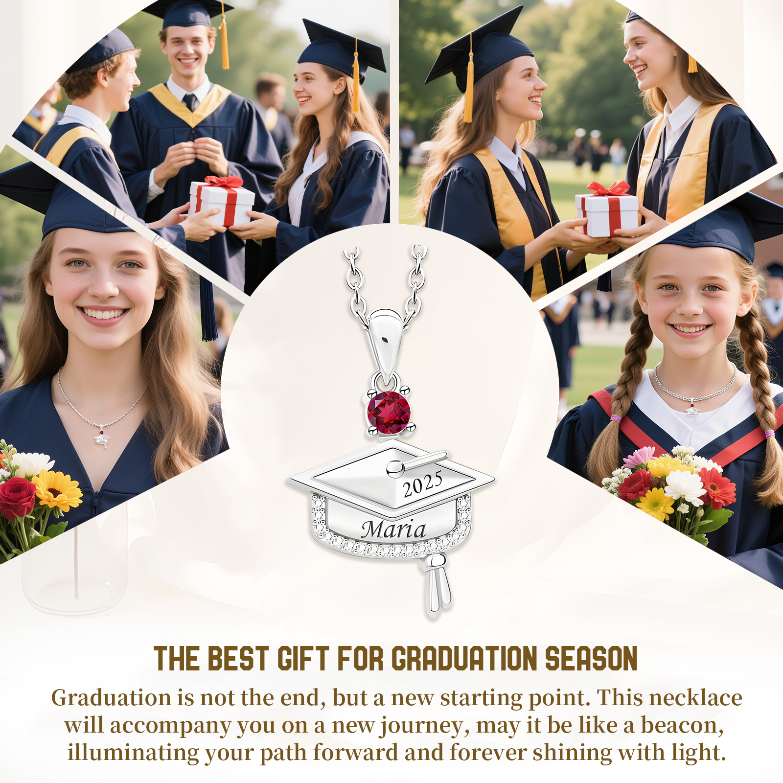 Personalized Graduation Necklace with Name & Birthstone - Graduation Box Set Gift | Lorajewel