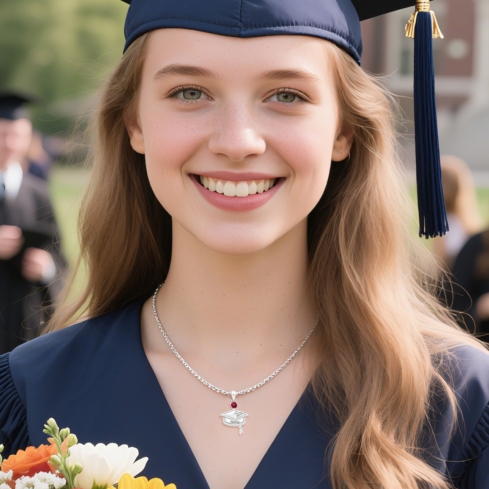 Personalized Graduation Necklace with Name & Birthstone - Graduation Box Set Gift | Lorajewel