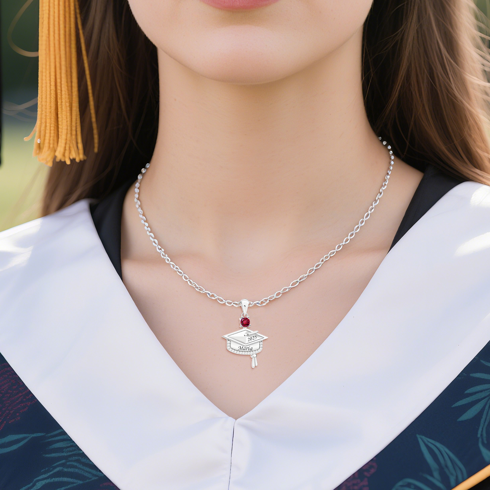 Personalized Graduation Necklace with Name & Birthstone - Graduation Box Set Gift | Lorajewel