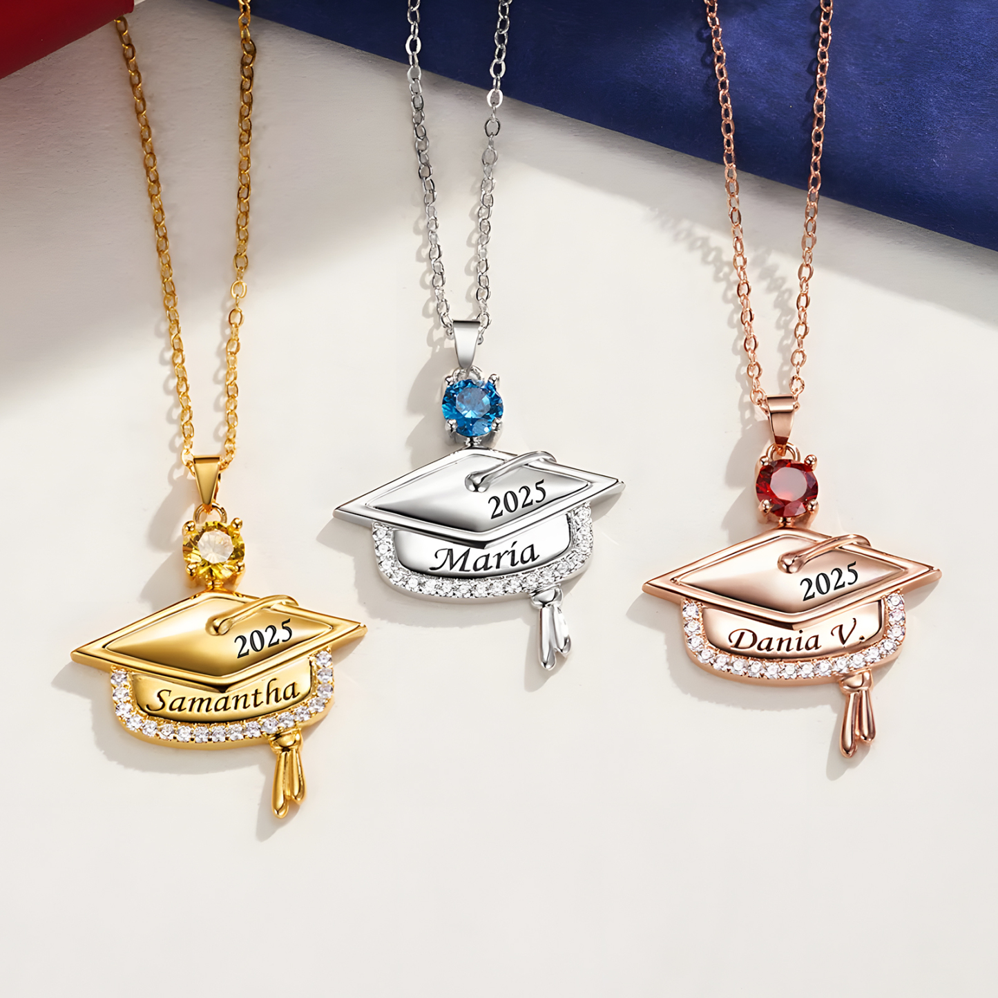Personalized Graduation Necklace with Name & Birthstone - Graduation Box Set Gift | Lorajewel