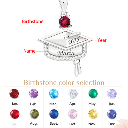 Personalized Graduation Necklace with Name & Birthstone - Graduation Box Set Gift | Lorajewel