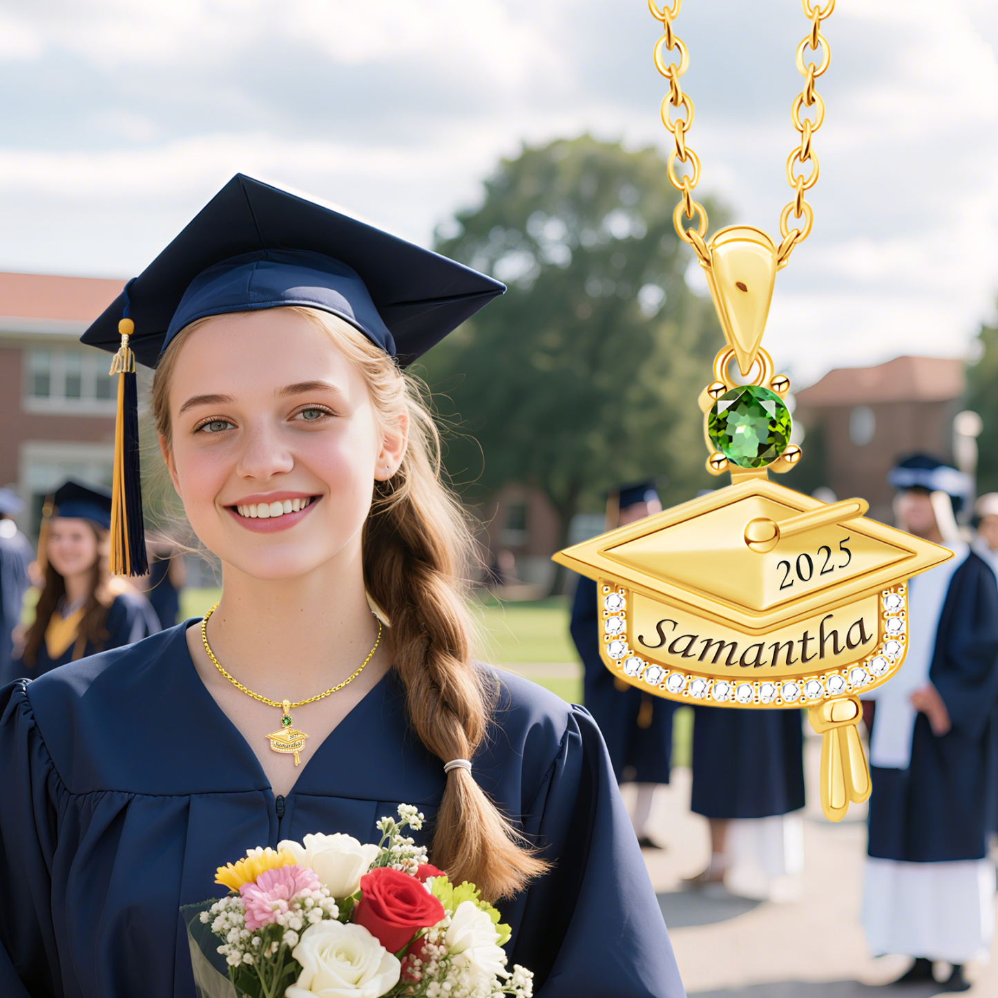 Personalized Graduation Necklace with Name & Birthstone - Graduation Box Set Gift | Lorajewel