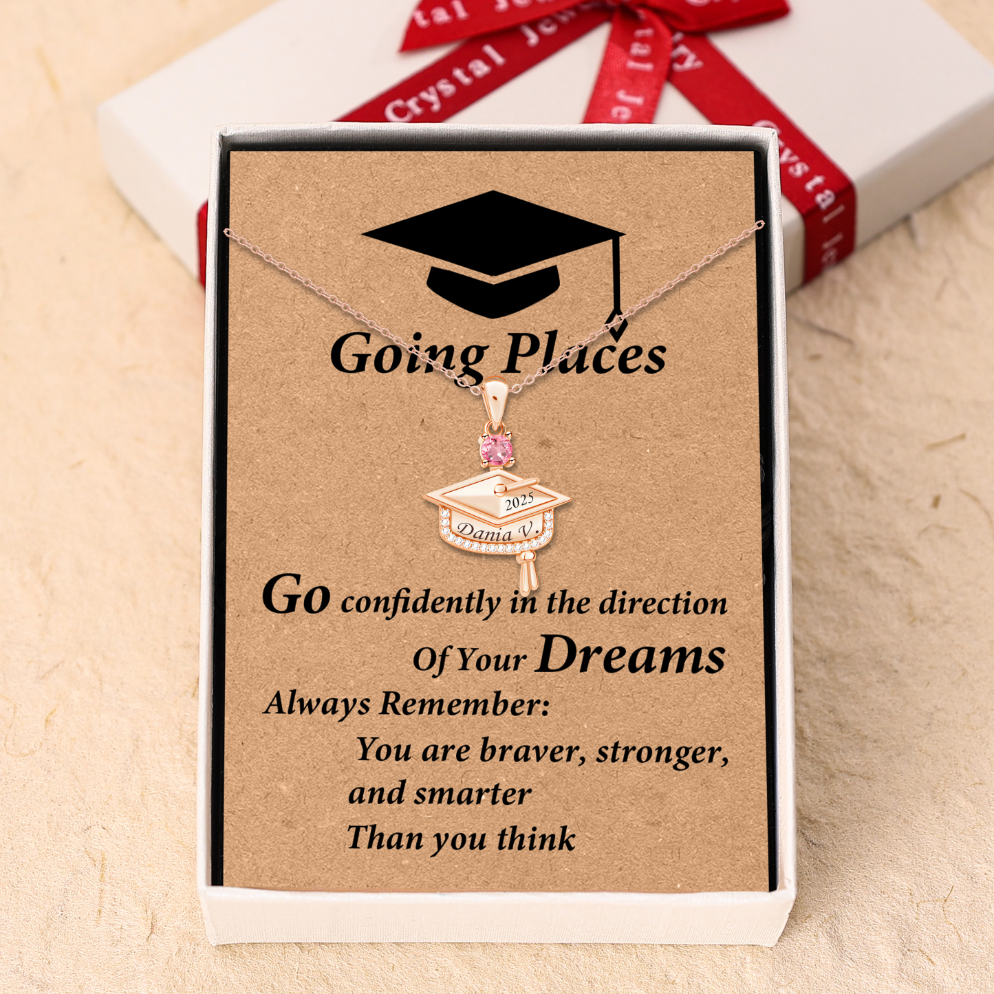 Personalized Graduation Necklace with Name & Birthstone - Graduation Box Set Gift | Lorajewel