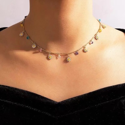 Rainbow Daisy Charm Choker Necklace - Gift for Women| Lorajewel