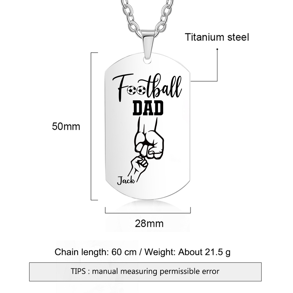 Personalized Football Dad Photo Necklace – Custom Fist Bump Pendant with 1 Children’s Names | Lorajewel