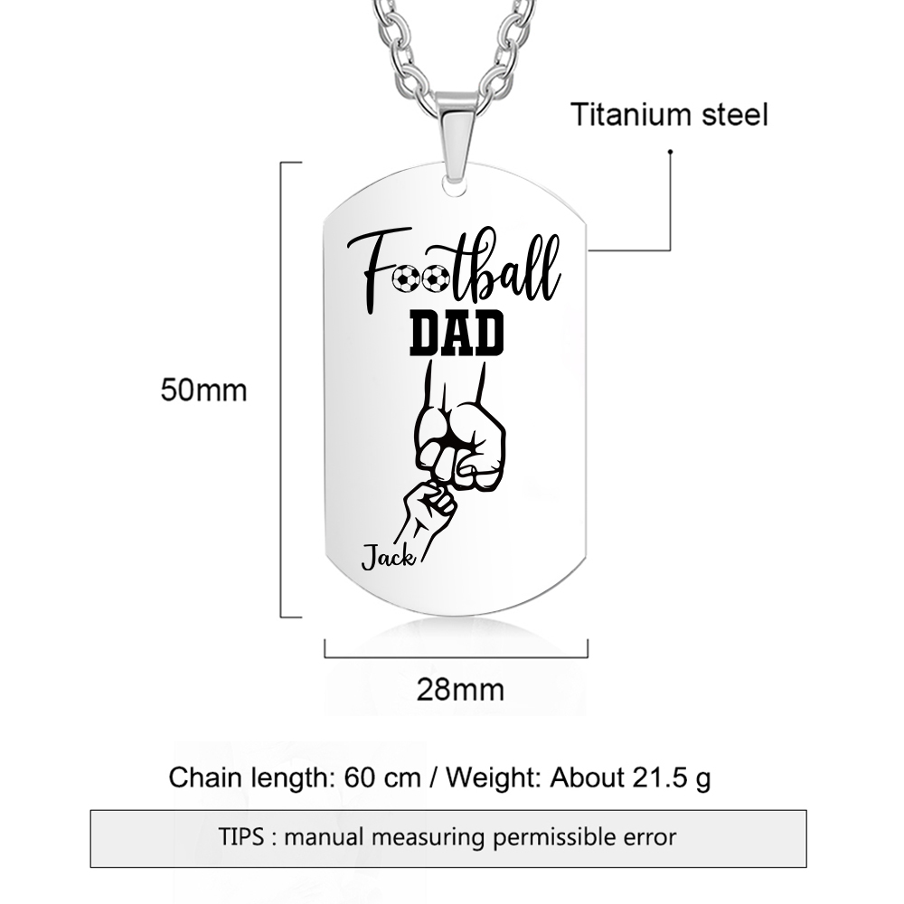 Personalized Football Dad Photo Necklace – Custom Fist Bump Pendant with 1 Children’s Names | Lorajewel