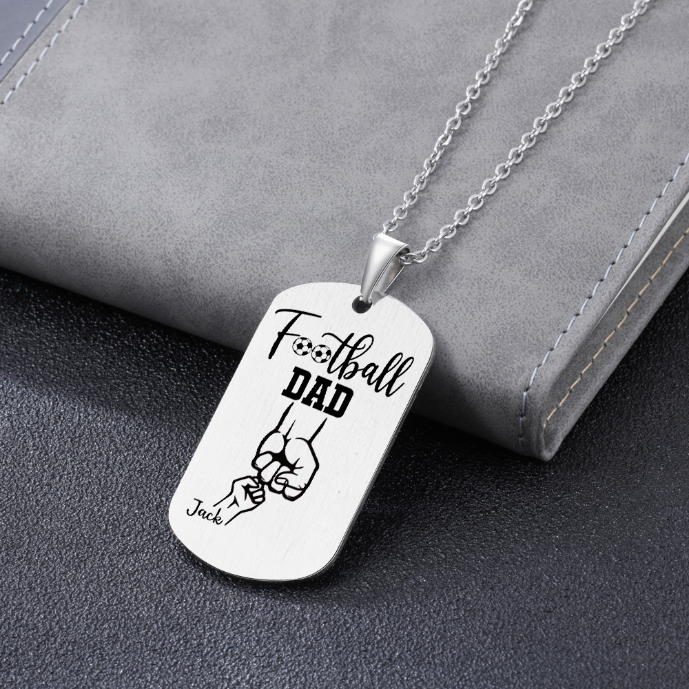 Personalized Football Dad Photo Necklace – Custom Fist Bump Pendant with 1 Children’s Names | Lorajewel