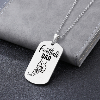 Personalized Football Dad Photo Necklace – Custom Fist Bump Pendant with 1 Children’s Names | Lorajewel