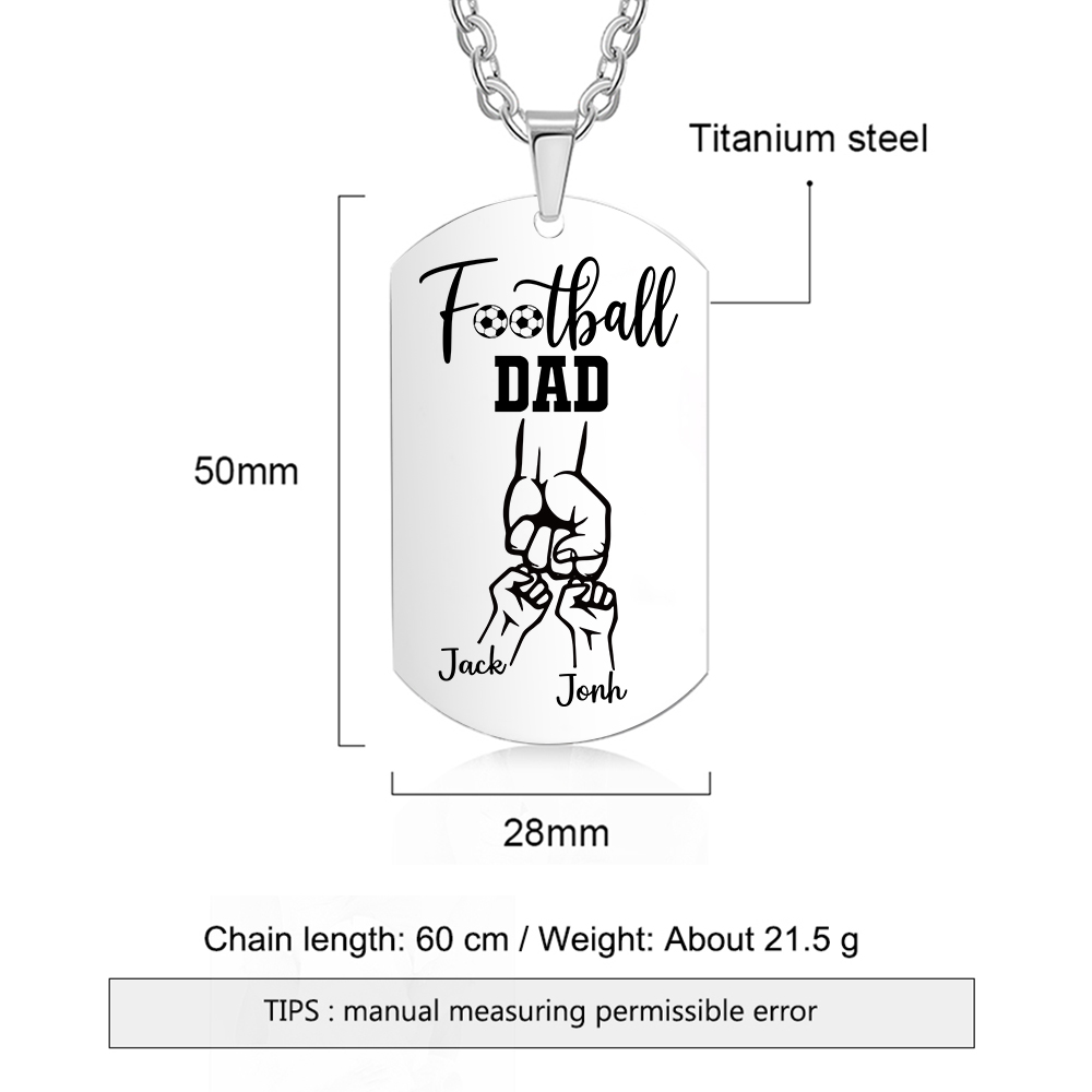 Personalized Football Dad Photo Necklace – Custom Fist Bump Pendant with 2 Kids' Names | Lorajewel