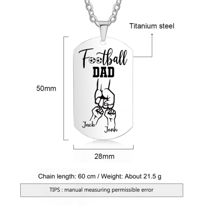 Personalized Football Dad Photo Necklace – Custom Fist Bump Pendant with 2 Kids' Names | Lorajewel