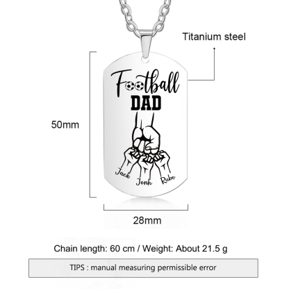 Personalized Football Dad Photo Necklace – Custom Fist Bump Pendant with 3 Kids' Names | Lorajewel