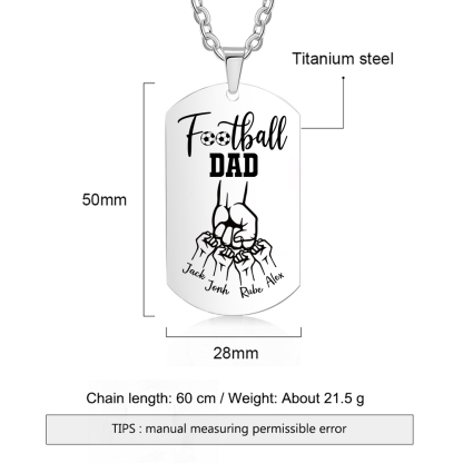 Personalized Football Dad Photo Necklace – Custom Fist Bump Pendant with 4 Kids' Names | Lorajewel