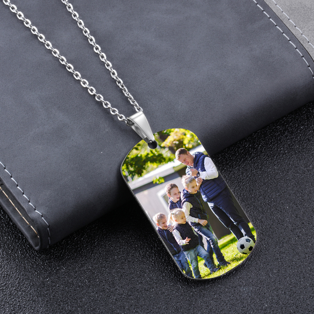 Personalized Football Dad Photo Necklace – Custom Fist Bump Pendant with 4 Kids' Names | Lorajewel