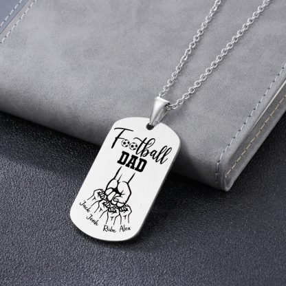 Personalized Football Dad Photo Necklace – Custom Fist Bump Pendant with 4 Kids' Names | Lorajewel