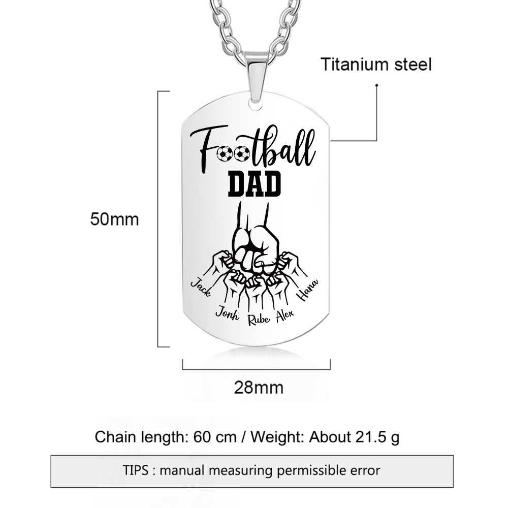 Personalized Football Dad Photo Necklace – Custom Fist Bump Pendant with 5 Kids' Names | Lorajewel