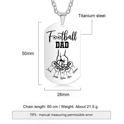 Personalized Football Dad Photo Necklace – Custom Fist Bump Pendant with 5 Kids' Names | Lorajewel