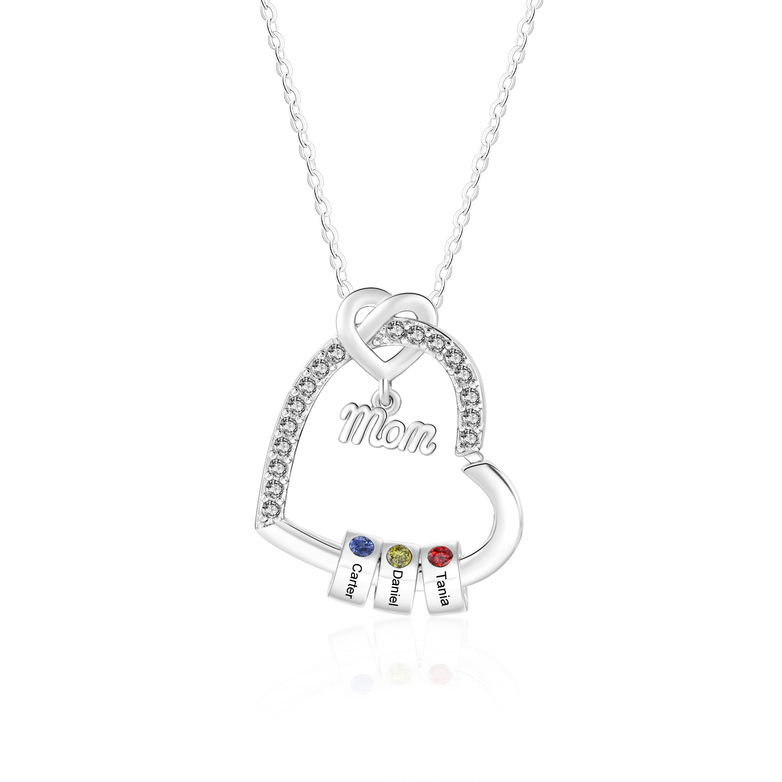 Personalized Heart Mom Necklace Custom 1-5 Names and Birthstones Gift for Mother