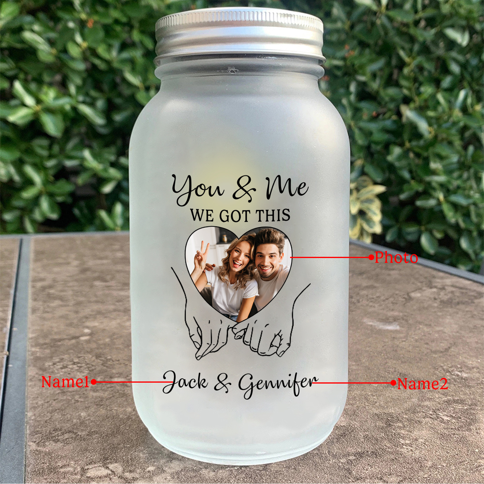 Personalized Couple Photo Solar Mason Jar Light