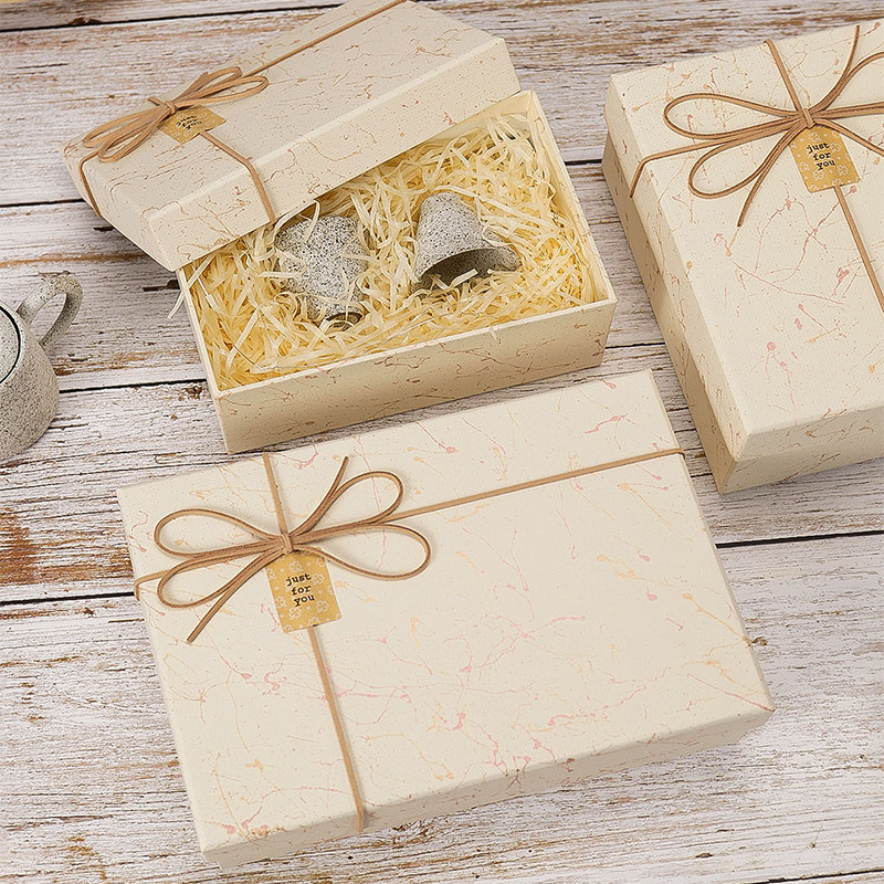 Elegant Marble Pattern Gift Box with Bow, 200x80x180mm | Lorajewel