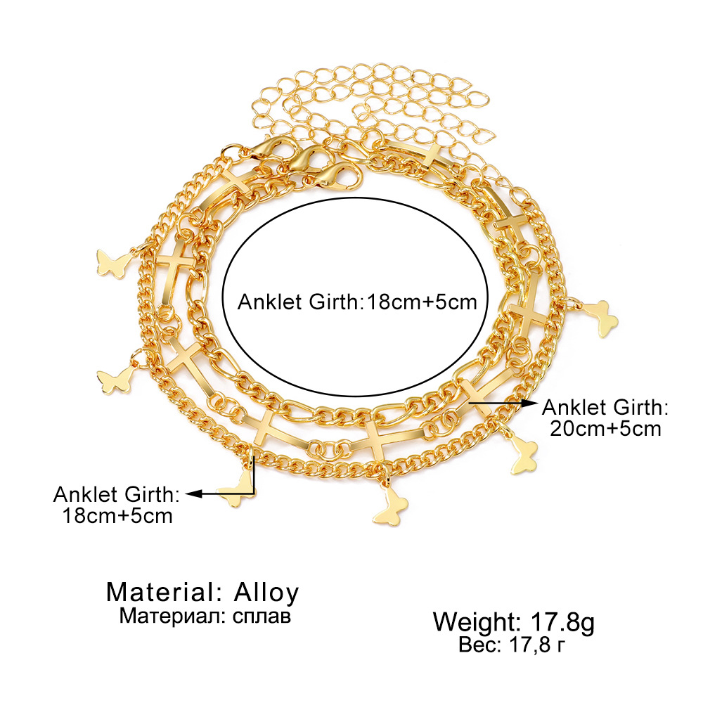 Gold Butterfly & Cross Charm Anklet Set 3 pcs Stylish Gift