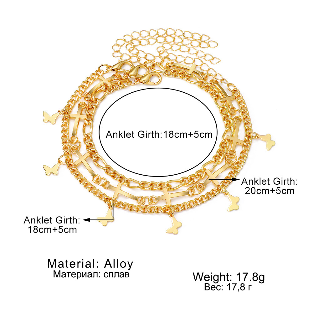 Gold Butterfly & Cross Charm Anklet Set 3 pcs Stylish Gift