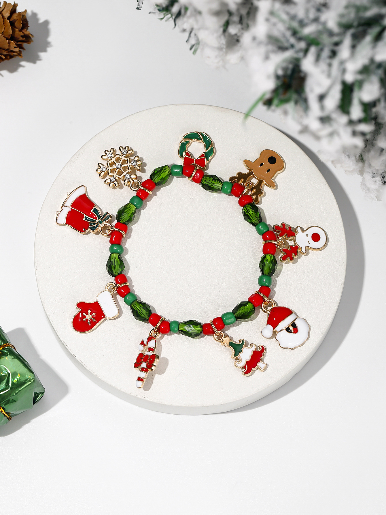 Christmas Charm Bracelet with Santa and Reindeer Charms Bracelet Holiday Gift 