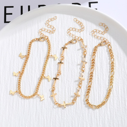 Gold Butterfly & Cross Charm Anklet Set 3 pcs Stylish Gift