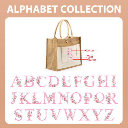Personalized Women Birthday Bag with 1 Name 1 Text and 1 Letter