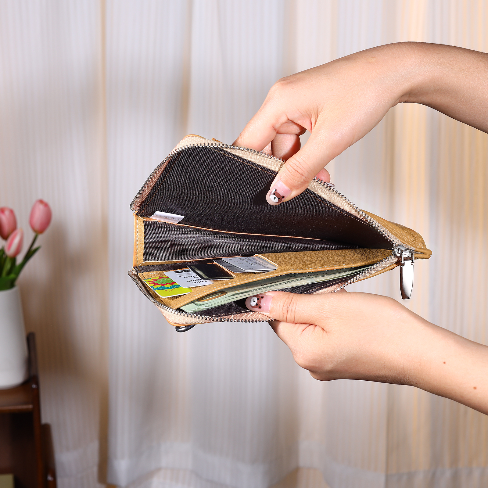 Personalized Leather Crossbody Phone Bag with Name and Birth Flower Zippered Designer Wallet Stylish Gift for Her