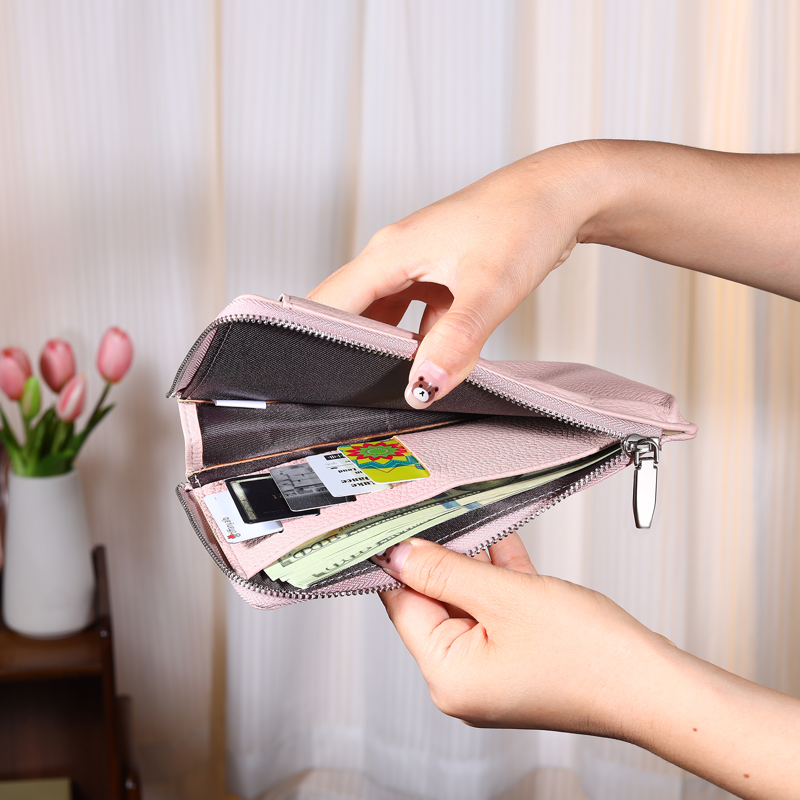 Personalized Leather Crossbody Phone Bag with Name and Birth Flower Zippered Designer Wallet Stylish Gift for Her